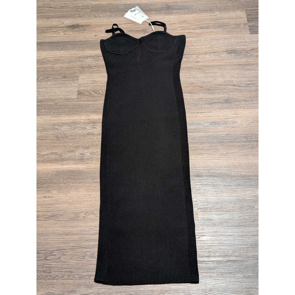 Helmut Lang Eyelet Bra Dress Black Ribbed Bodycon‎ Midi Tank Women's Size L